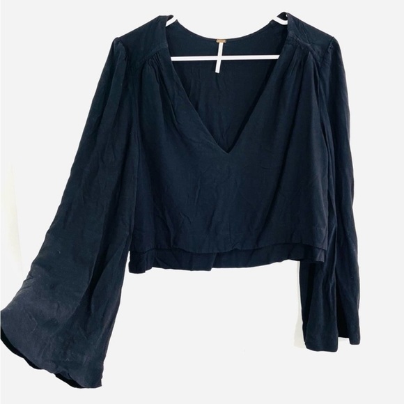 Free People Black Bell Sleeve Crop Top - Picture 2 of 5